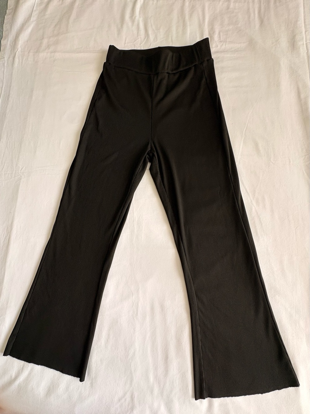 Black Ribbed Wide Leg Stretch Pants XS